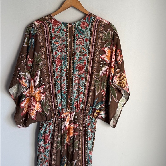 FARM Rio Anthropologie Valentina Brown Floral V Neck Midi Maxi Dress Small - Picture 7 of 12